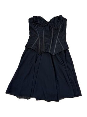 mini black dress bow Sultry black corset mini dress with lace hem, Parisienne main image 1